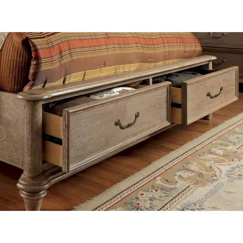 Wury Letto a Piattaforma Grigio Rustico in Legno Massello con 2 Cassetti