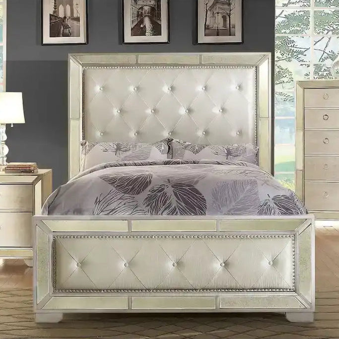 Furniture of America Gevi Modern Gold Faux Leather Padded Panel Bed