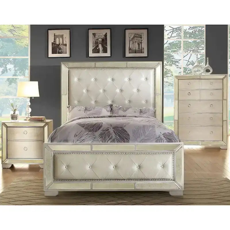 Letto a pannelli imbottiti in ecopelle dorata Gevi Modern