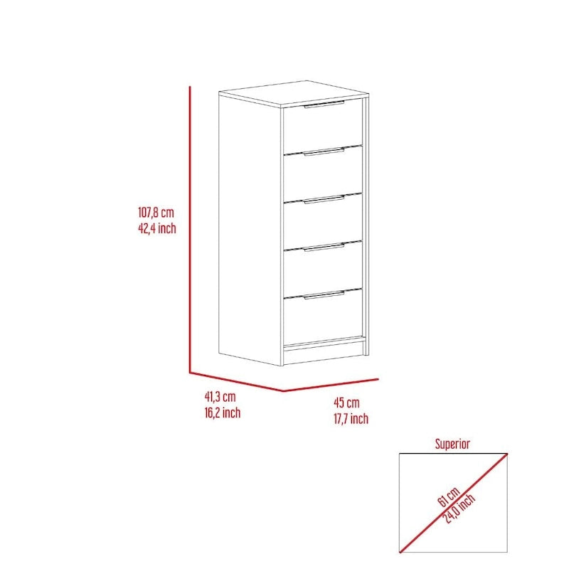 Comodino verticale a 5 cassetti
