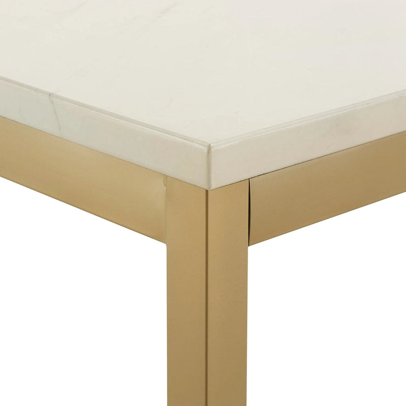 Tavolo da pranzo con piano in finto marmo e oro e 4 sedie