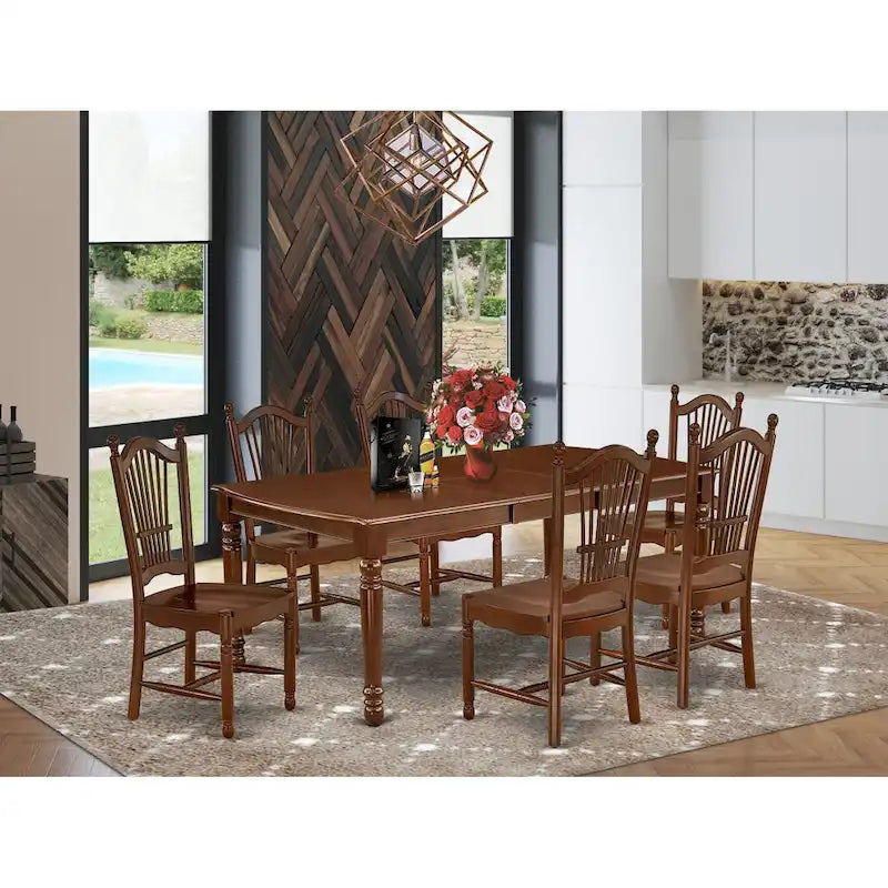 Tavolo da pranzo moderno con tavolo rettangolare in legno e sedie da pranzo, mogano (Opzione pezzi)