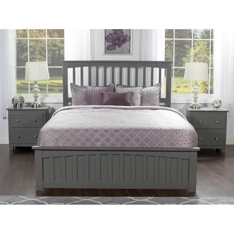 Letto matrimoniale Mission Queen con pediera abbinata e 2 cassetti letto Urban in grigio
