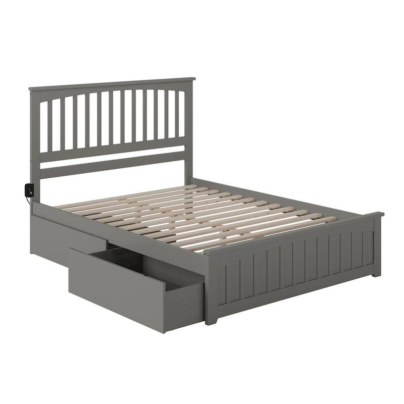 Letto matrimoniale Mission Queen con pediera abbinata e 2 cassetti letto Urban in grigio