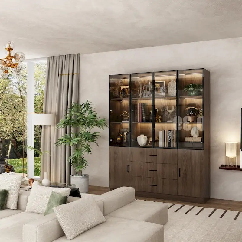 Vetrinetta illuminata personalizzabile in alluminio e vetro per buffet/libreria