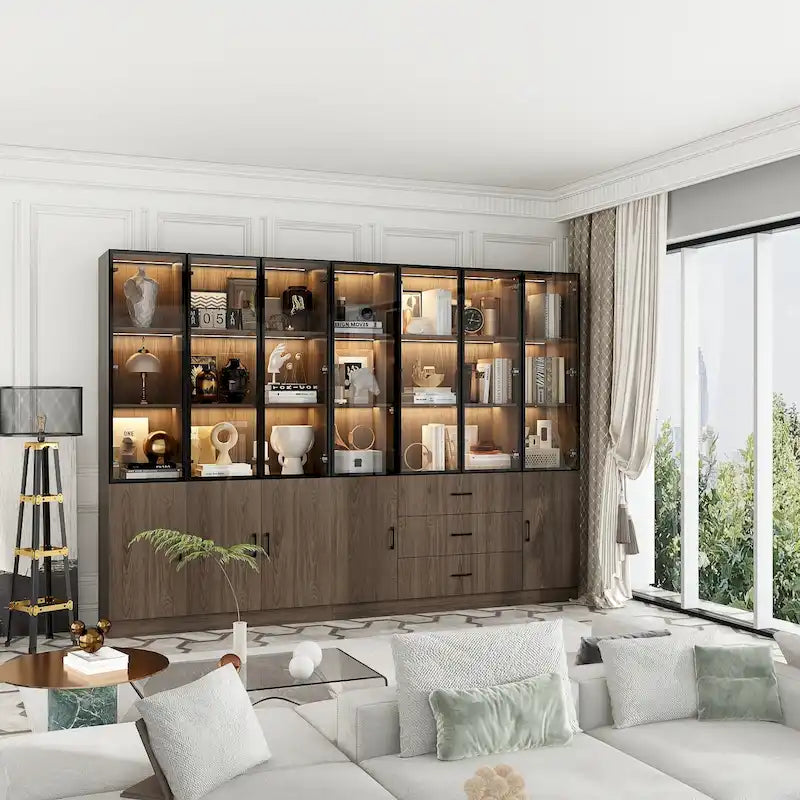 Vetrinetta illuminata personalizzabile in alluminio e vetro per buffet/libreria