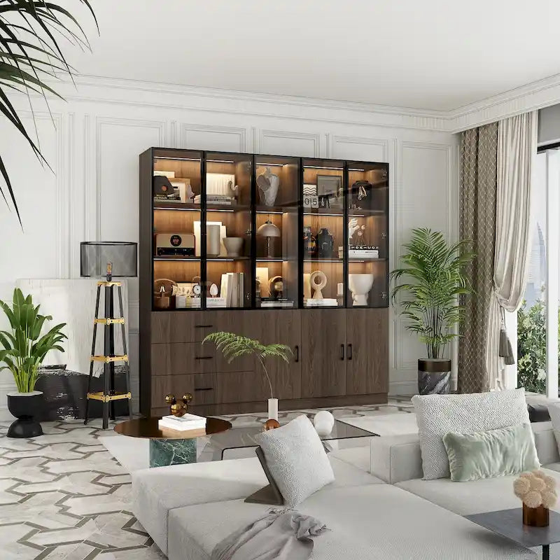 Vetrinetta illuminata personalizzabile in alluminio e vetro per buffet/libreria
