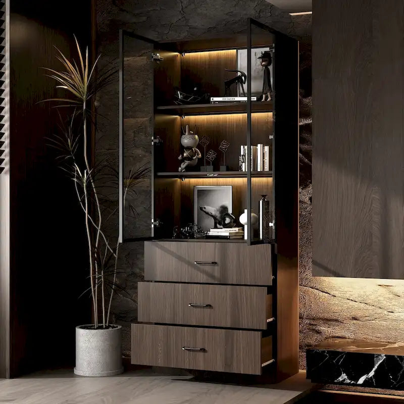 Vetrinetta illuminata personalizzabile in alluminio e vetro per buffet/libreria