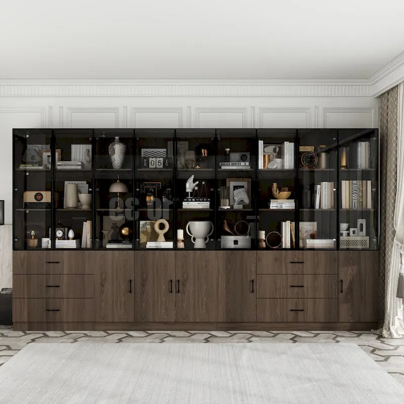 Vetrinetta illuminata personalizzabile in alluminio e vetro per buffet/libreria