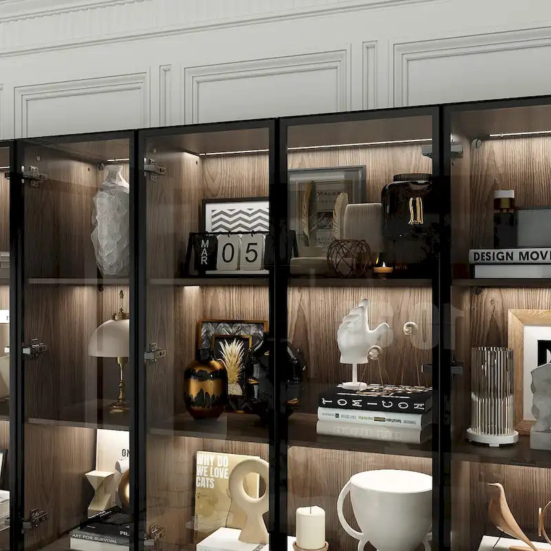 Vetrinetta illuminata personalizzabile in alluminio e vetro per buffet/libreria