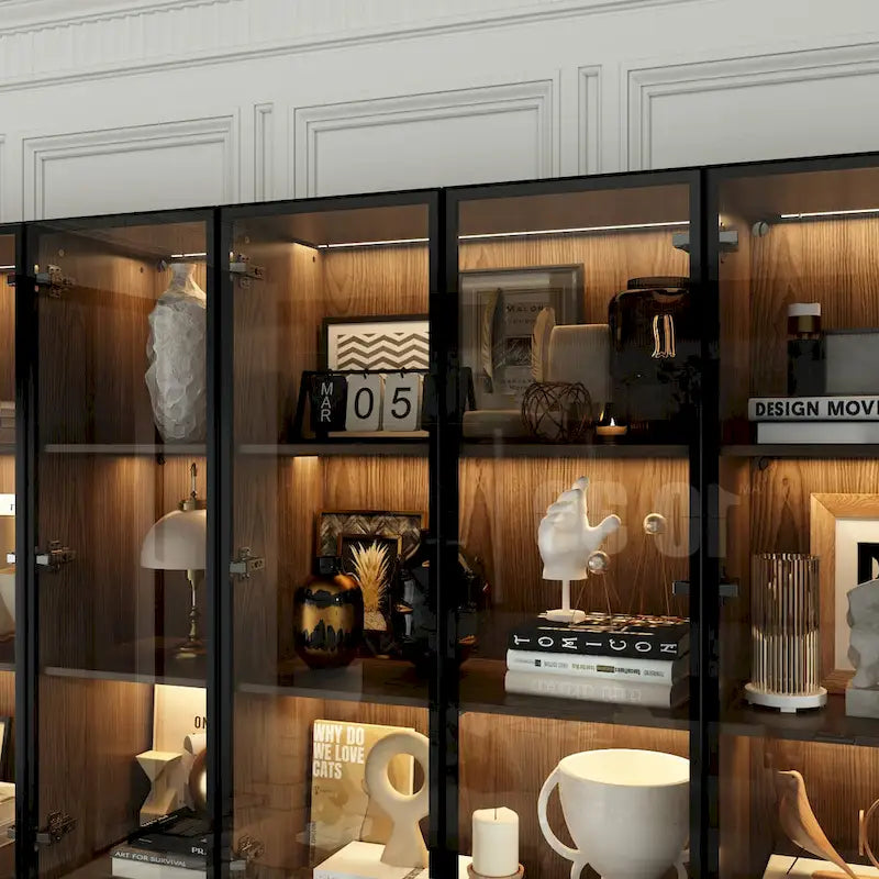 Vetrinetta illuminata personalizzabile in alluminio e vetro per buffet/libreria
