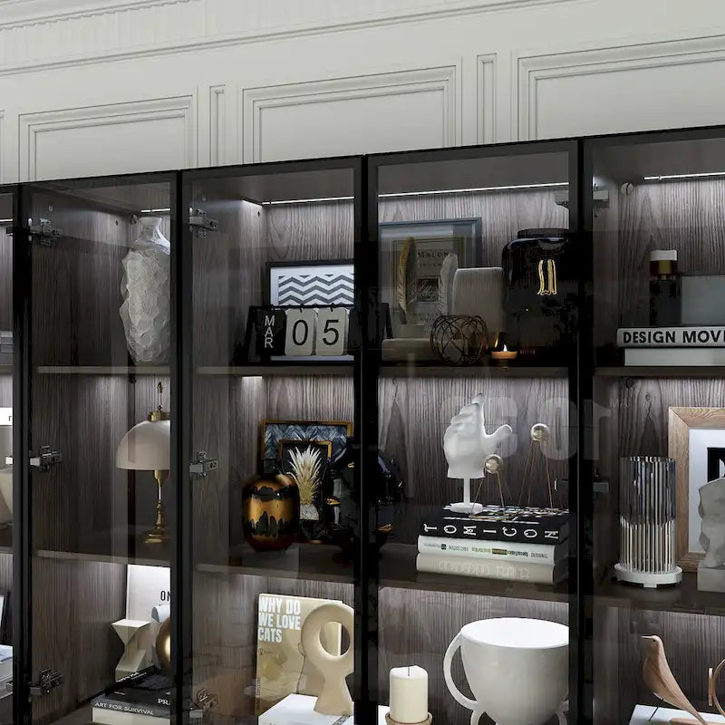 Vetrinetta illuminata personalizzabile in alluminio e vetro per buffet/libreria