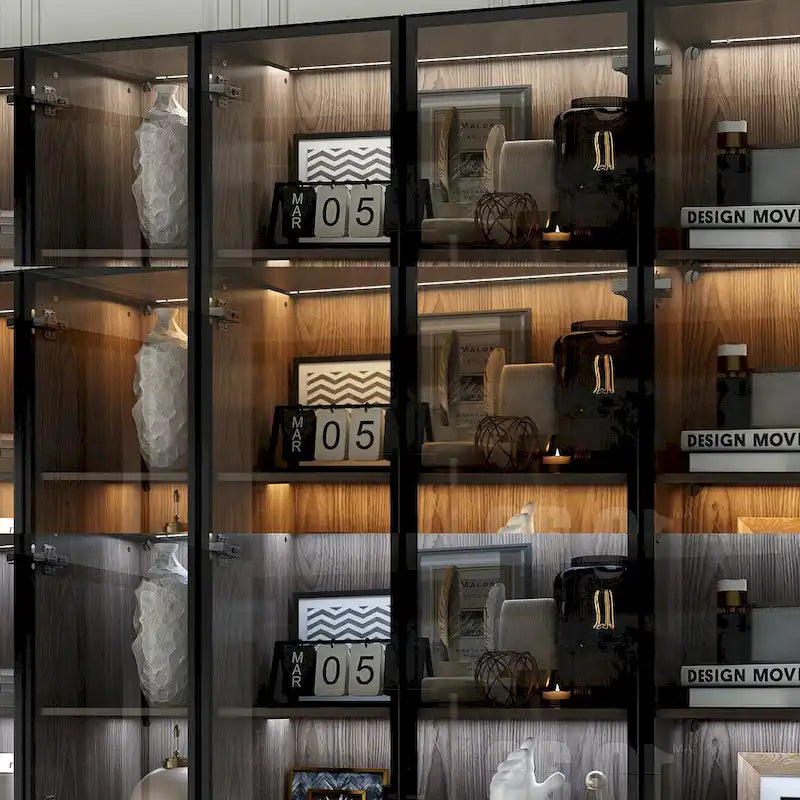 Vetrinetta illuminata personalizzabile in alluminio e vetro per buffet/libreria