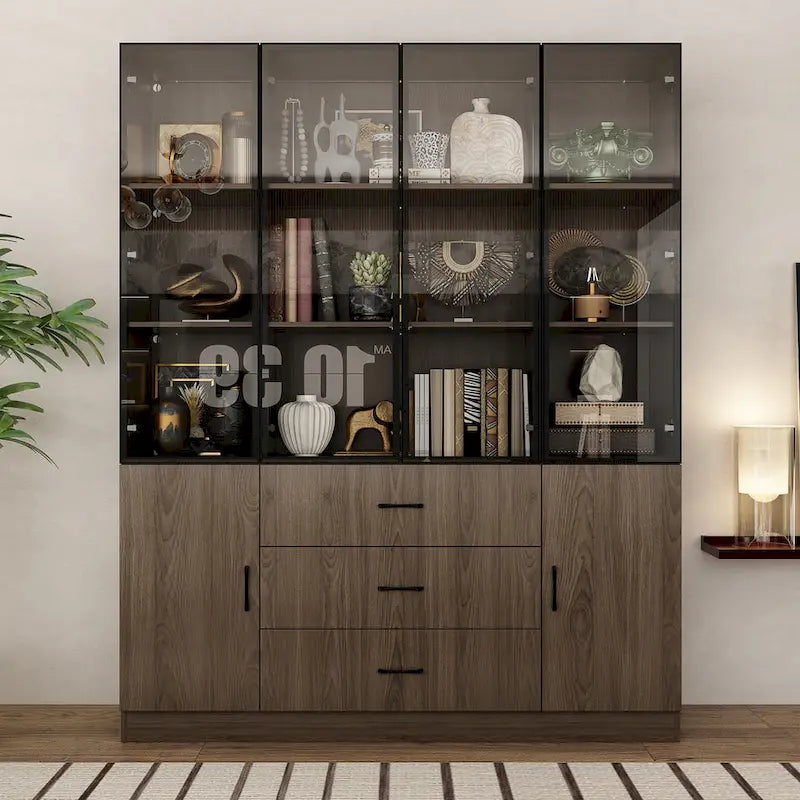 Vetrinetta illuminata personalizzabile in alluminio e vetro per buffet/libreria