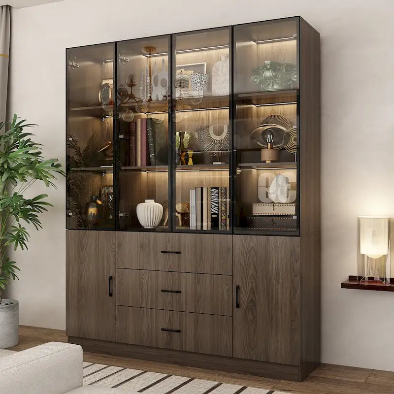 Vetrinetta illuminata personalizzabile in alluminio e vetro per buffet/libreria