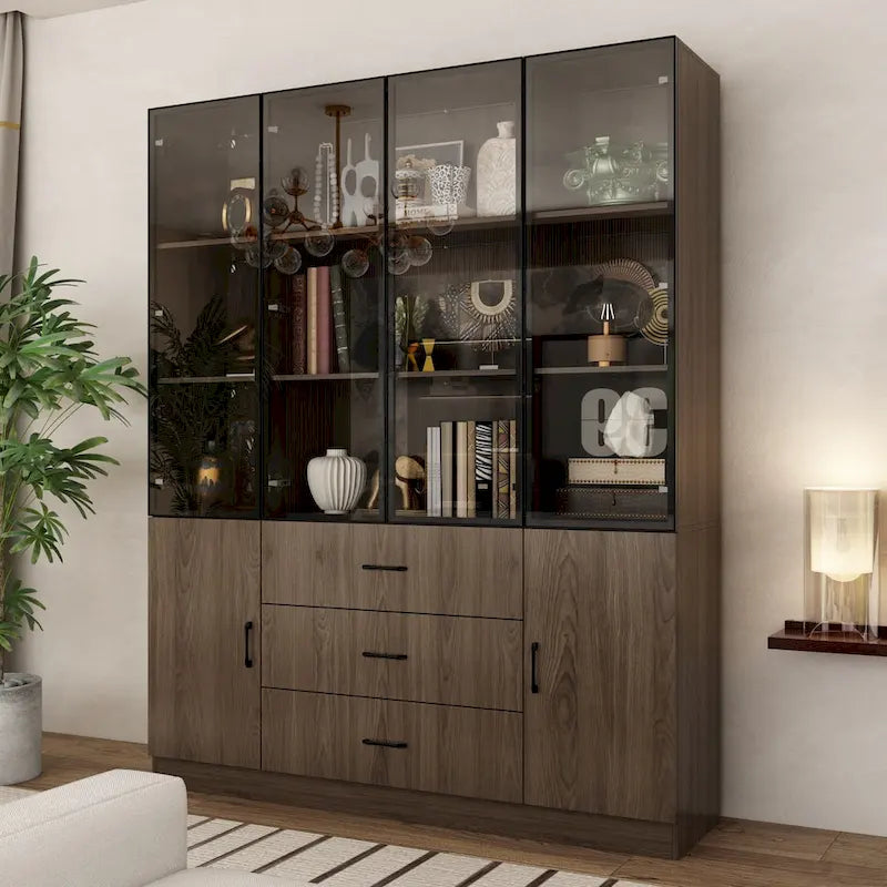 Vetrinetta illuminata personalizzabile in alluminio e vetro per buffet/libreria