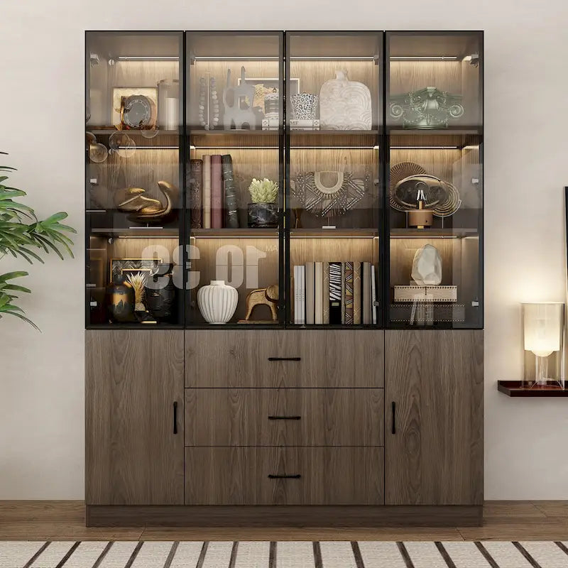 Vetrinetta illuminata personalizzabile in alluminio e vetro per buffet/libreria