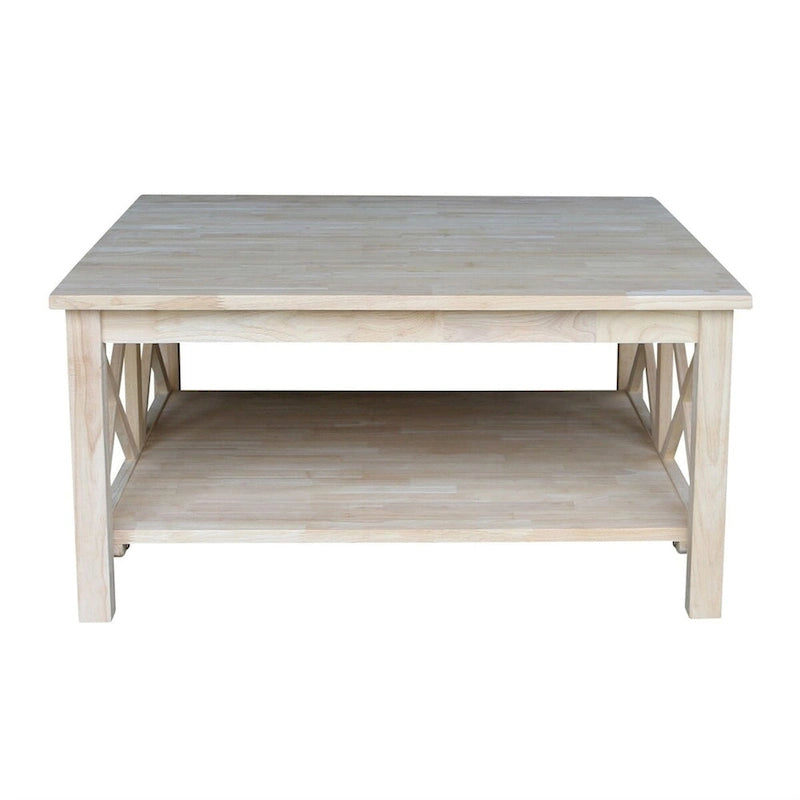 Tavolino quadrato in legno massello non rifinito con ripiano inferiore - 91,4 cm L x 91,4 cm P x 45,7 cm H.