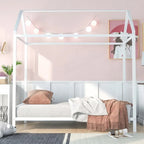 Letto a Capanna Singolo, Struttura Letto Bambini in Metallo con Piattaforma Letto a Terra per Bambini e Ragazzi, Nessuna Rete a Molle Necessaria