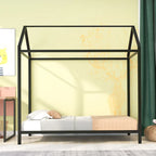 Letto a Capanna Singolo, Struttura Letto Bambini in Metallo con Piattaforma Letto a Terra per Bambini e Ragazzi, Nessuna Rete a Molle Necessaria