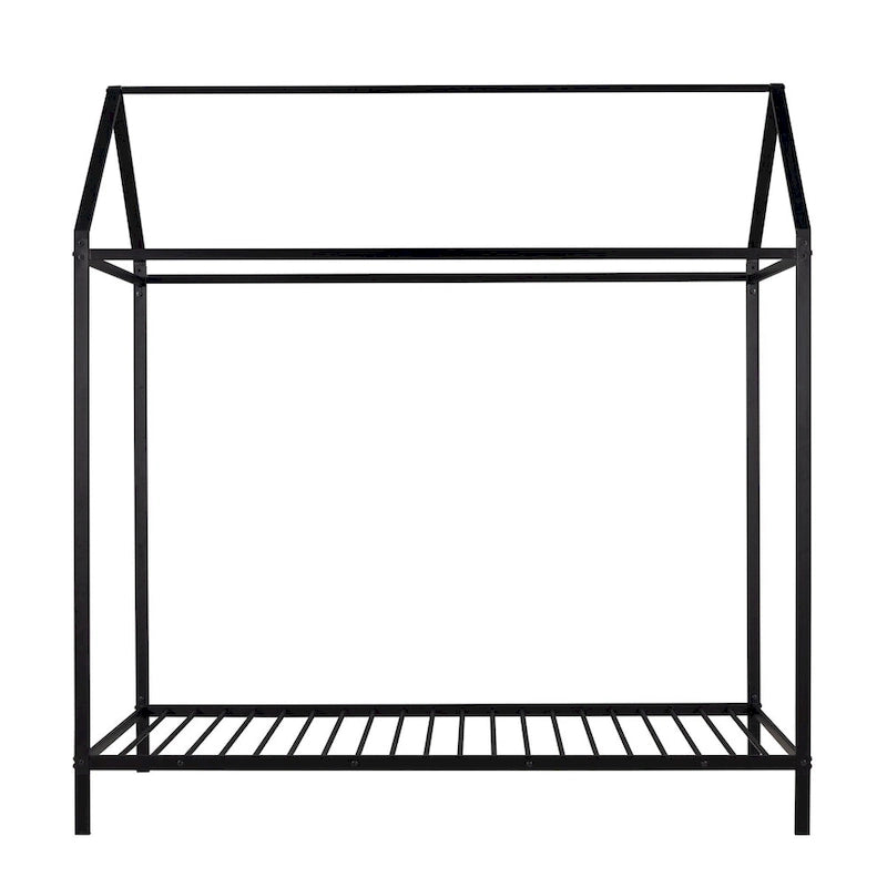Letto a Capanna Singolo, Struttura Letto Bambini in Metallo con Piattaforma Letto a Terra per Bambini e Ragazzi, Nessuna Rete a Molle Necessaria