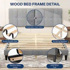 Letto a piattaforma imbottito in lino con struttura in legno e testiera, non è necessaria la rete a molle, senza rumore, misure T/F/Q