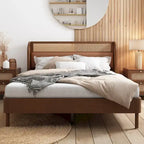 Letto Queen con piattaforma in legno e rattan moderno Cannage