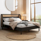 Letto Queen con piattaforma in legno e rattan moderno Cannage