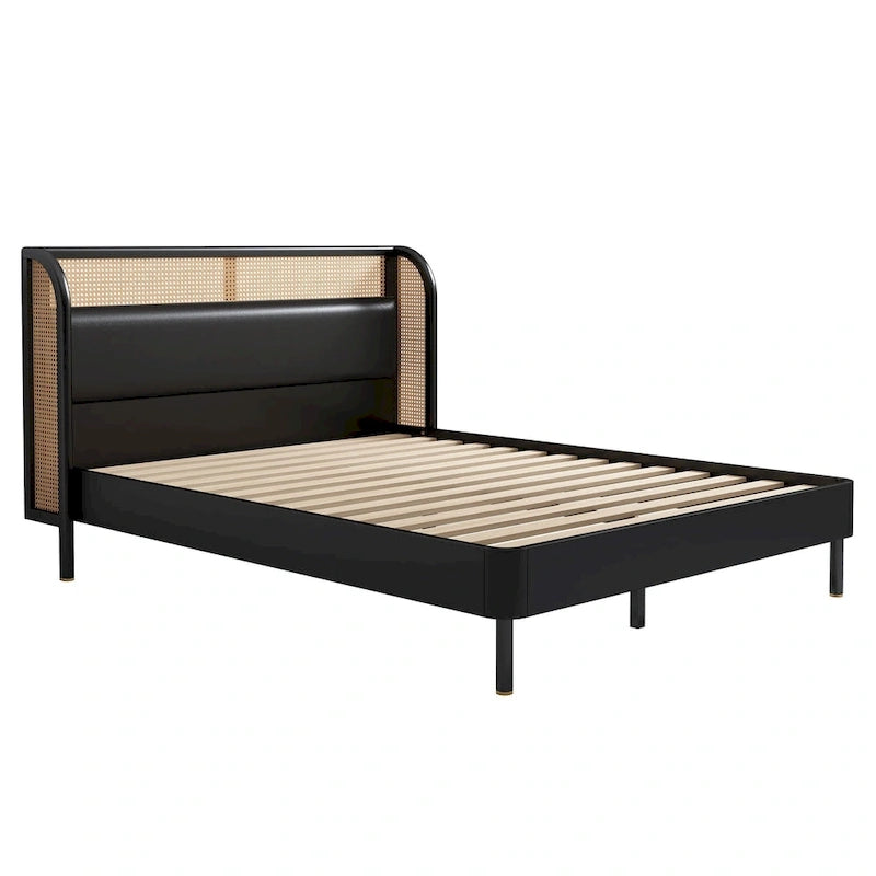 Letto Queen con piattaforma in legno e rattan moderno Cannage