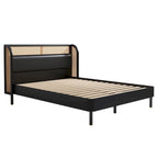 Letto Queen con piattaforma in legno e rattan moderno Cannage