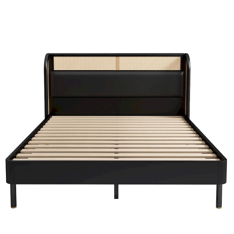 Letto Queen con piattaforma in legno e rattan moderno Cannage