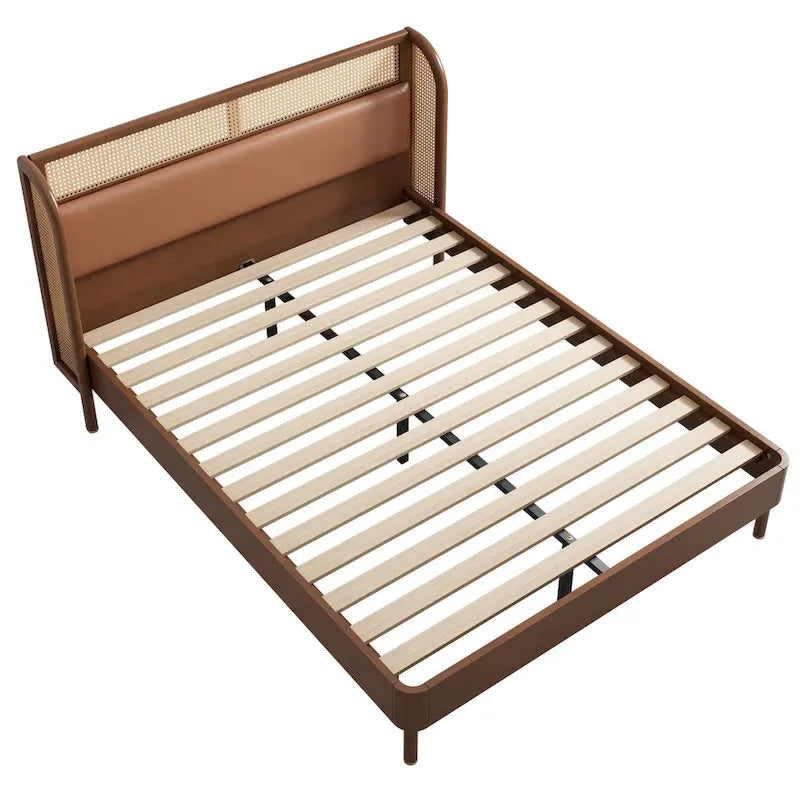 Letto Queen con piattaforma in legno e rattan moderno Cannage