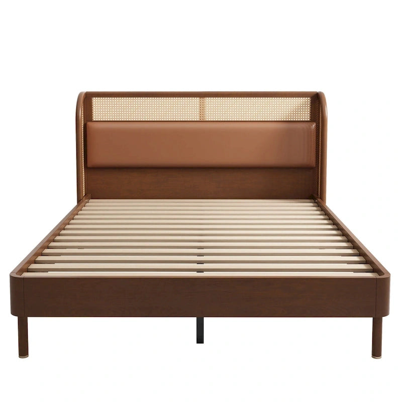 Letto Queen con piattaforma in legno e rattan moderno Cannage