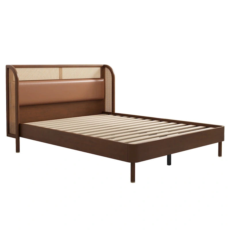 Letto Queen con piattaforma in legno e rattan moderno Cannage