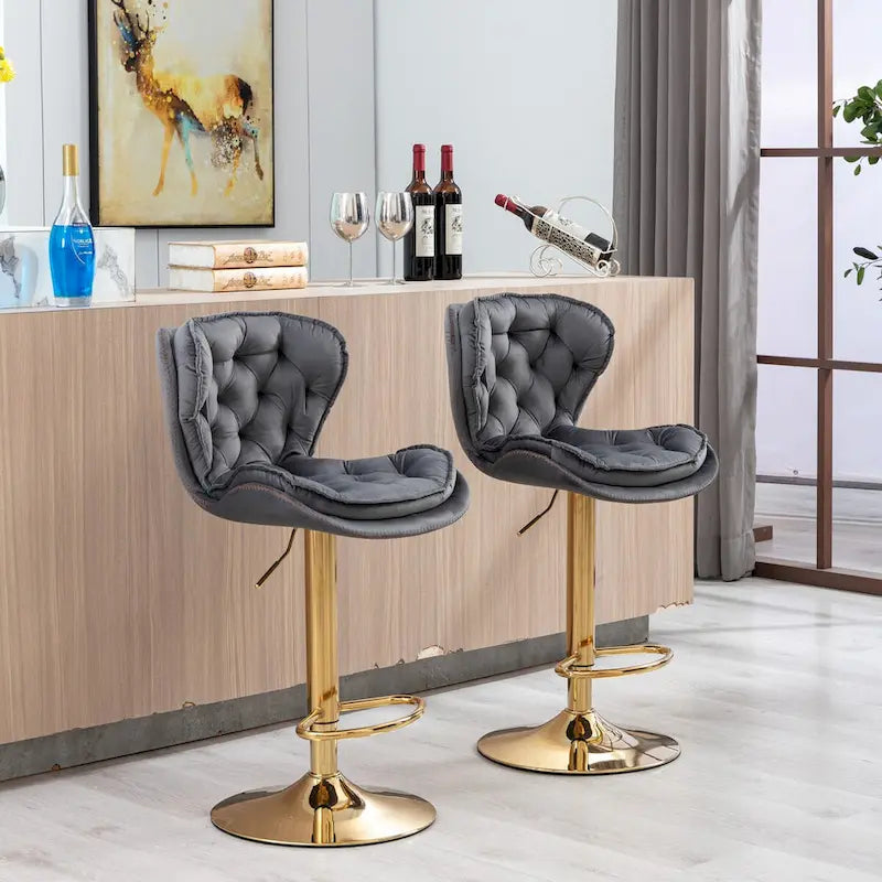 Set di 2 sgabelli da bar senza braccioli, regolabili in altezza, con poggiapiedi, imbottiti