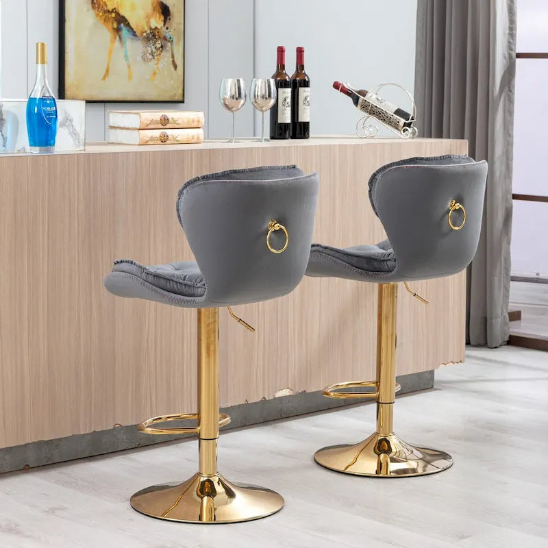 Set di 2 sgabelli da bar senza braccioli, regolabili in altezza, con poggiapiedi, imbottiti