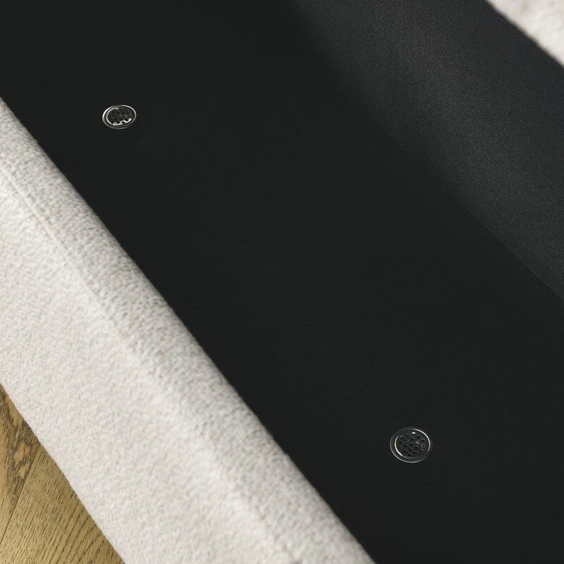 Panca rivestita in tessuto di lino con ampio spazio contenitivo
