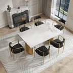 Set da Pranzo Moderno Minimalista da 240 cm (94.48 Inch) a 9 Pezzi con Piano in Pietra Sinterizzata e Doppio Basamento Estensibile