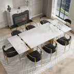 Set da Pranzo Moderno Minimalista da 240 cm (94.48 Inch) a 9 Pezzi con Piano in Pietra Sinterizzata e Doppio Basamento Estensibile