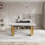 Set da Pranzo Moderno Minimalista da 240 cm (94.48 Inch) a 9 Pezzi con Piano in Pietra Sinterizzata e Doppio Basamento Estensibile