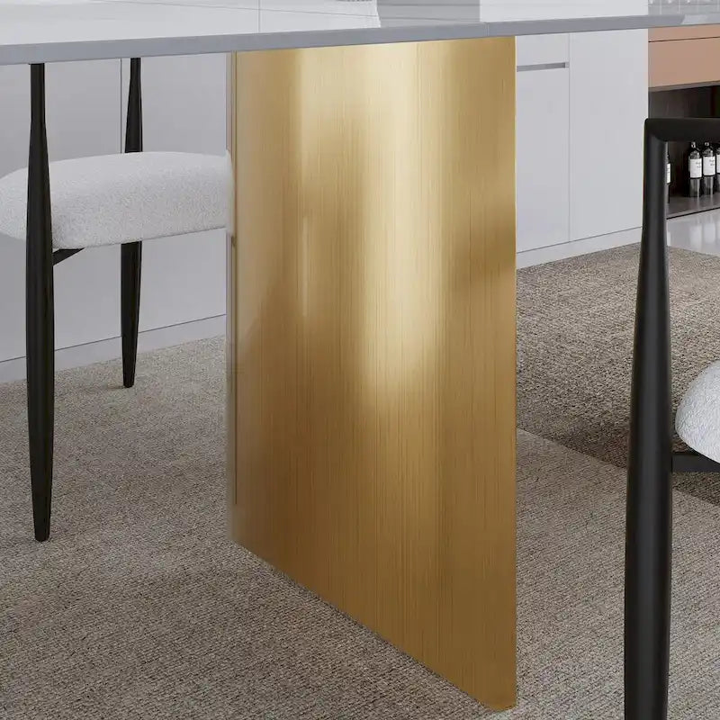 Set da Pranzo Moderno Minimalista da 240 cm (94.48 Inch) a 9 Pezzi con Piano in Pietra Sinterizzata e Doppio Basamento Estensibile