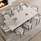 Set da Pranzo Moderno Minimalista da 240 cm (94.48 Inch) a 9 Pezzi con Piano in Pietra Sinterizzata e Doppio Basamento Estensibile