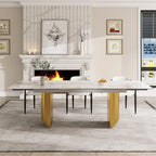 Set da Pranzo Moderno Minimalista da 240 cm (94.48 Inch) a 9 Pezzi con Piano in Pietra Sinterizzata e Doppio Basamento Estensibile