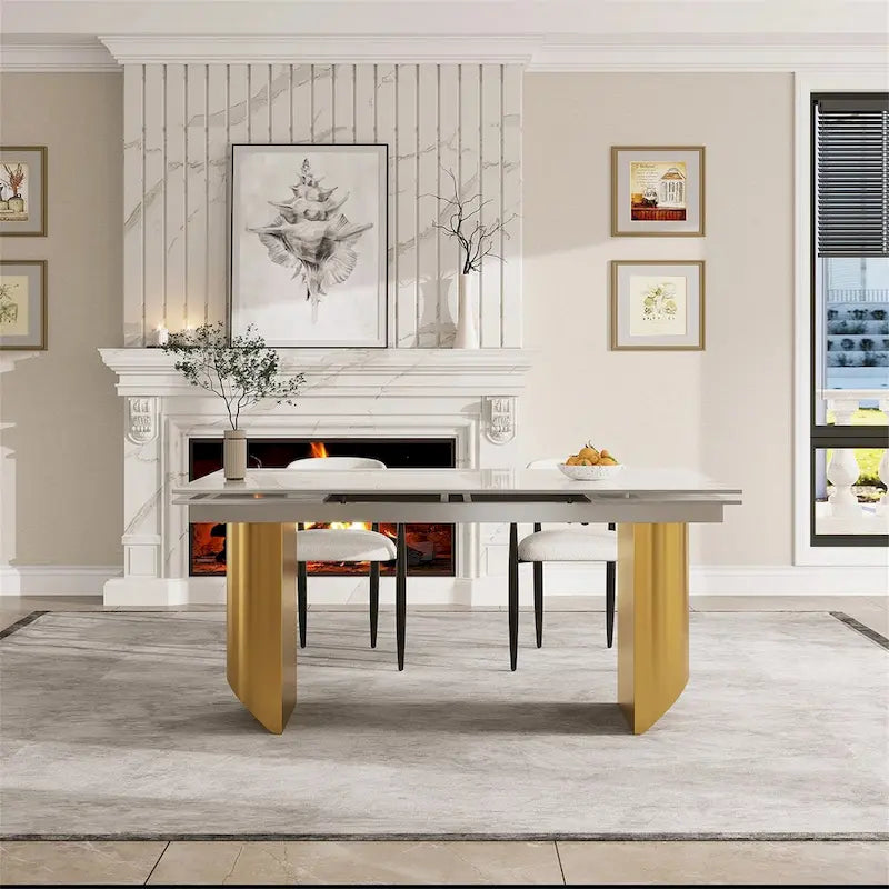 Set da Pranzo Moderno Minimalista da 240 cm (94.48 Inch) a 9 Pezzi con Piano in Pietra Sinterizzata e Doppio Basamento Estensibile