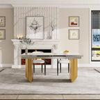 Set da Pranzo Moderno Minimalista da 240 cm (94.48 Inch) a 9 Pezzi con Piano in Pietra Sinterizzata e Doppio Basamento Estensibile