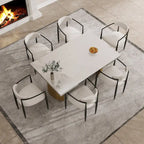 Set da Pranzo Moderno Minimalista da 240 cm (94.48 Inch) a 9 Pezzi con Piano in Pietra Sinterizzata e Doppio Basamento Estensibile