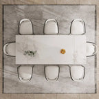 Set da Pranzo Moderno Minimalista da 240 cm (94.48 Inch) a 9 Pezzi con Piano in Pietra Sinterizzata e Doppio Basamento Estensibile