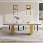 Set da Pranzo Moderno Minimalista da 240 cm (94.48 Inch) a 9 Pezzi con Piano in Pietra Sinterizzata e Doppio Basamento Estensibile