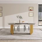 Set da Pranzo Moderno Minimalista da 240 cm (94.48 Inch) a 9 Pezzi con Piano in Pietra Sinterizzata e Doppio Basamento Estensibile