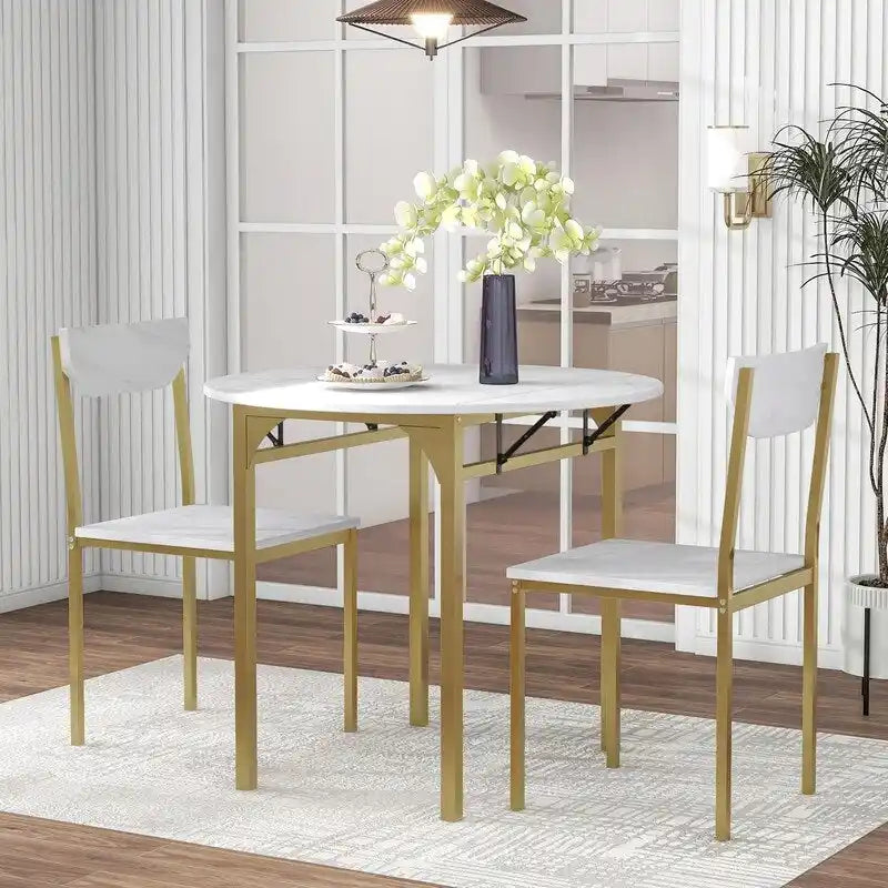 Set da pranzo da 3 pezzi con tavolo a ribalta, set da pranzo moderno rotondo a altezza bancone con 2 sedie, set tavolo da cucina piccolo in legno